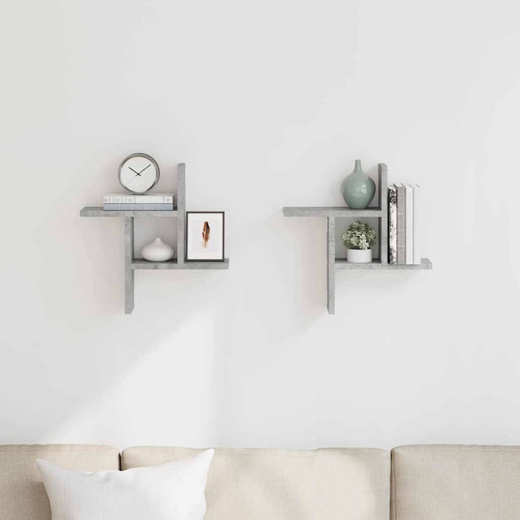 Prateleiras de parede 2 pcs derivados de madeira cinza cimento