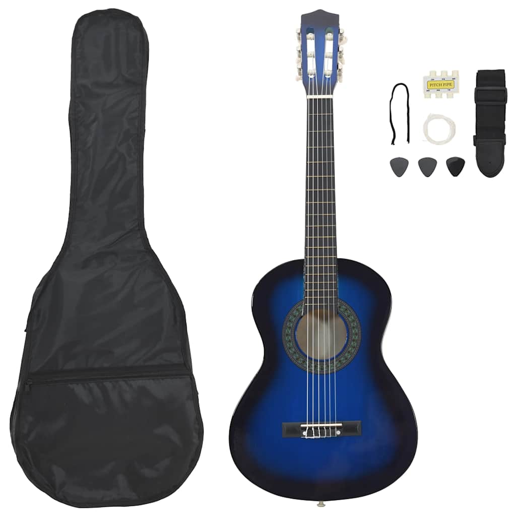 8 Pcs conjunto guitarra clássica iniciantes 1/2 34" azul