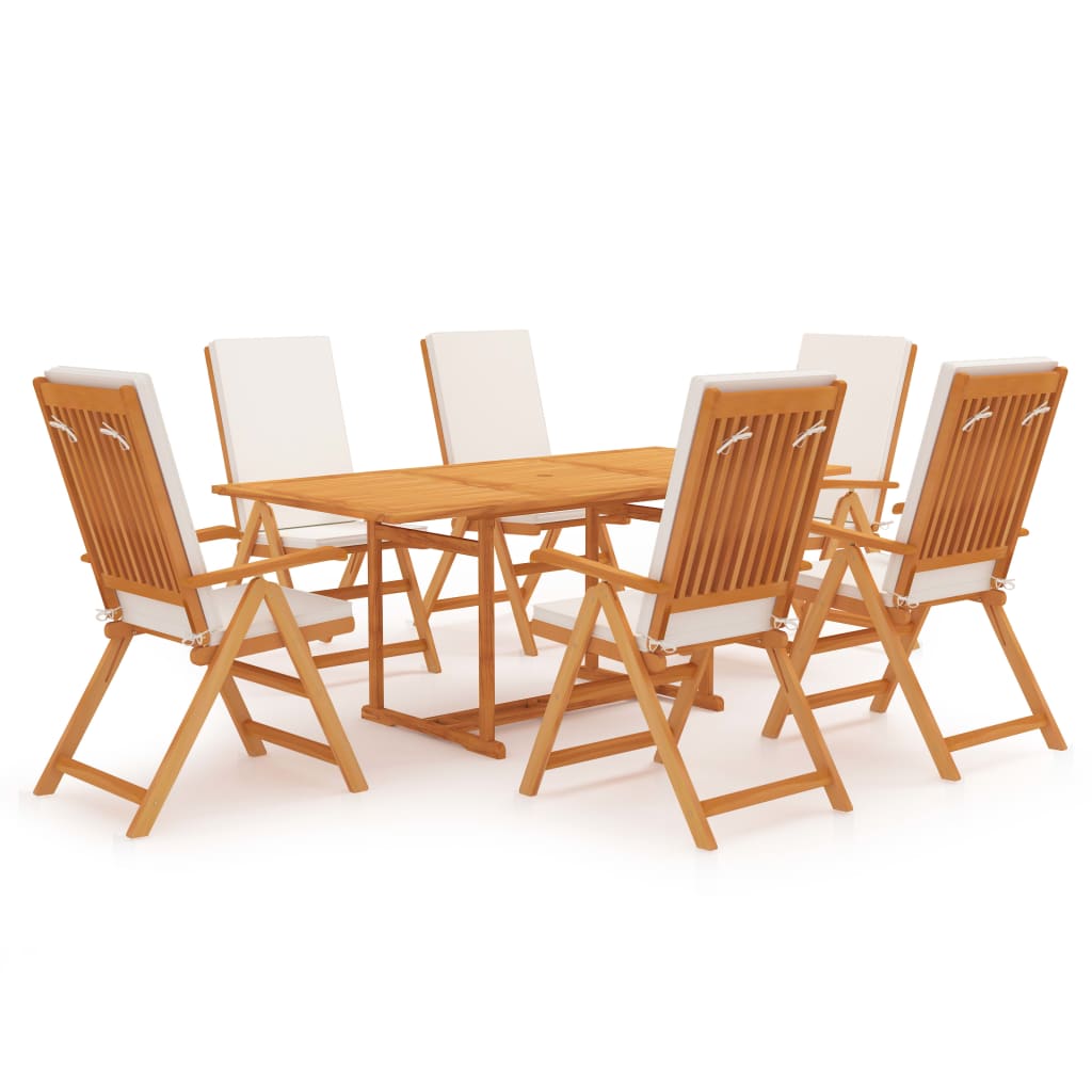 7 Pcs conjunto jantar jardim c/ almofadões madeira teca maciça