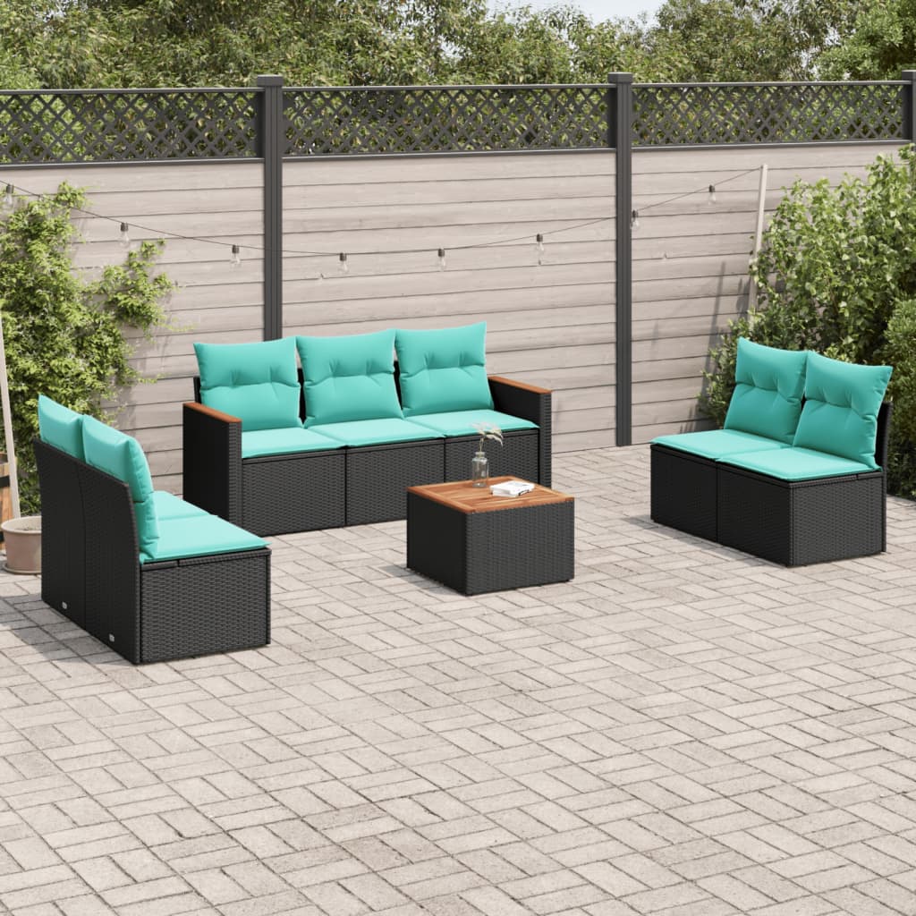 Conjunto de sofá de jardim com 8 peças e almofadas em rattan sintético preto