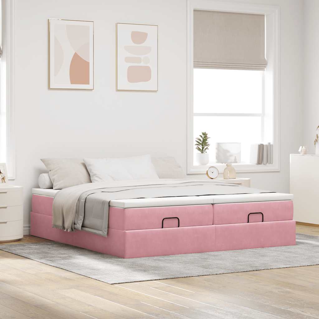 Moldura de cama otomana com colchão rosa 200x200cm veludo