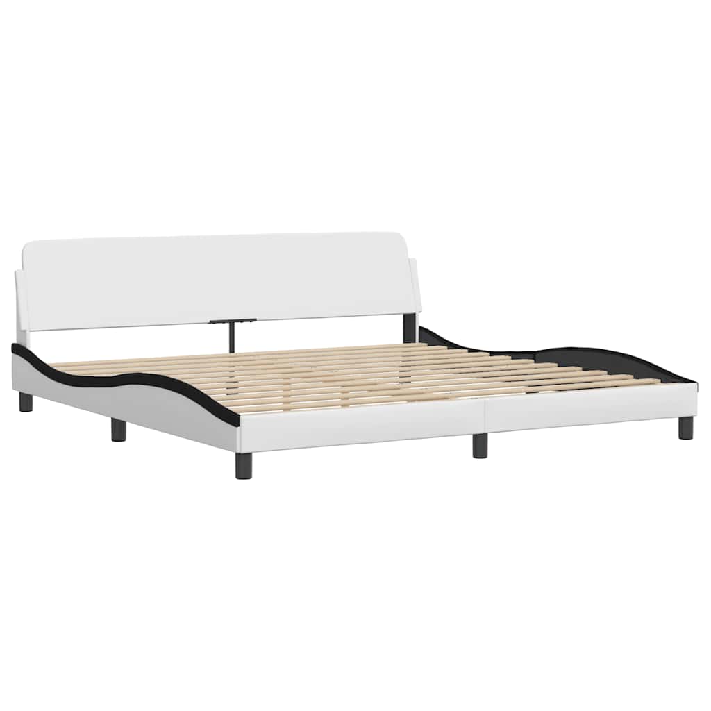 Estrutura de cama dover couro artificial branco e preto