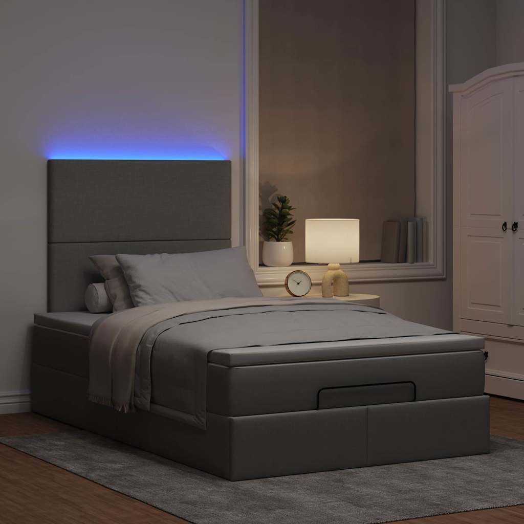 Estrutura cama otomana colchão 120x200 cm tecido cinzento claro