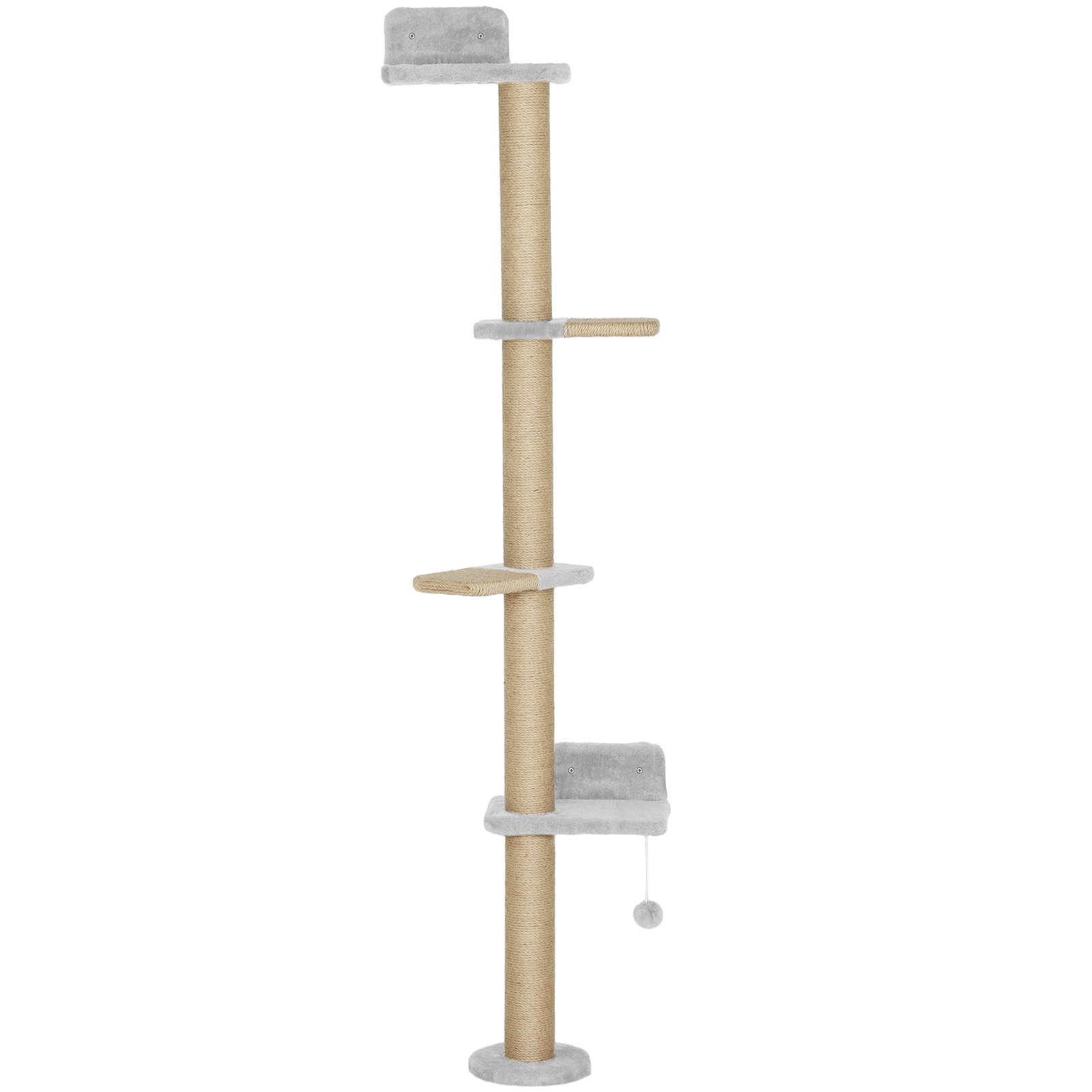 Arranhador para gatos de parede de 5 níveis estreito com bola e arranhadores de sisal 48x21x180 cm cinza claro