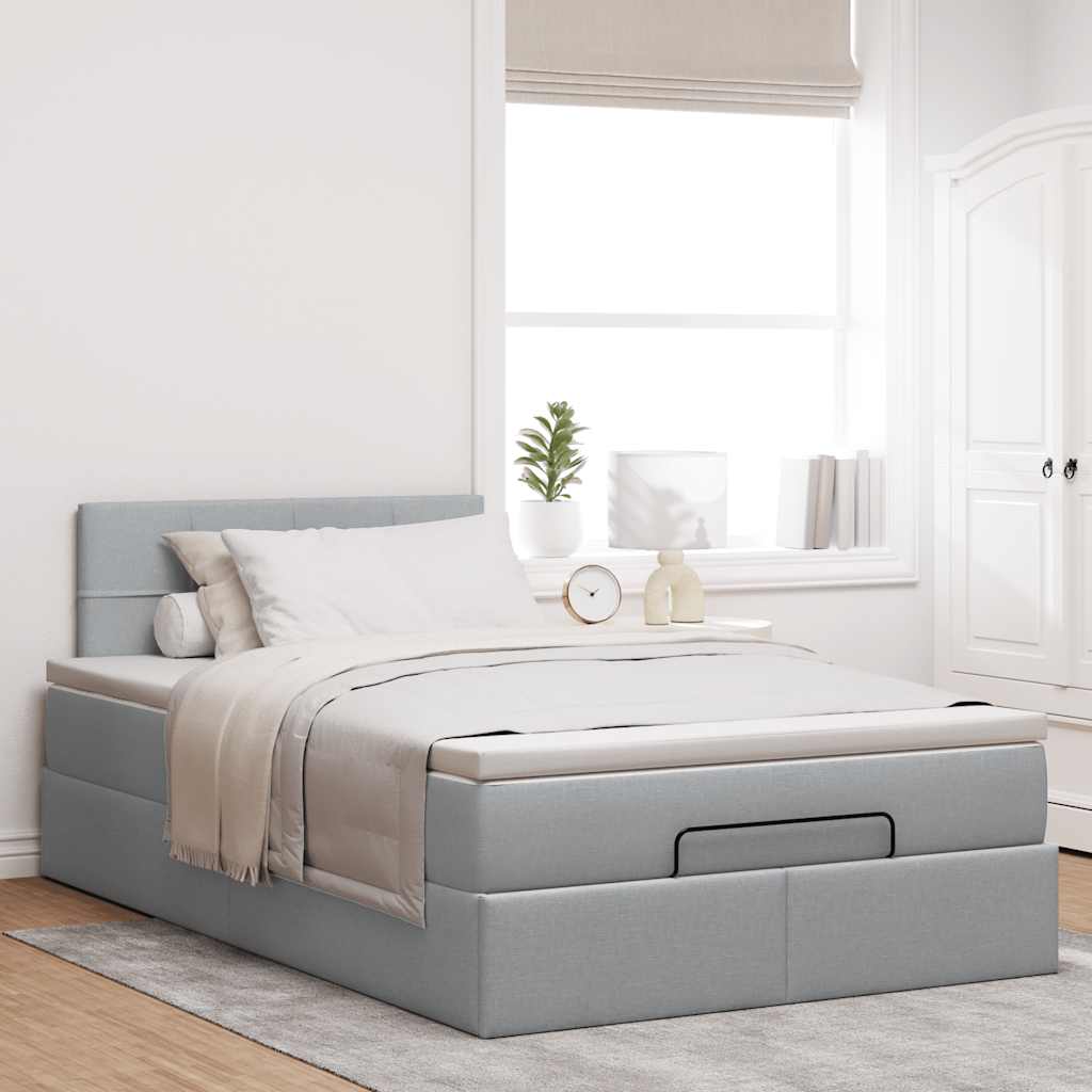 Cama otomana com colchão 120x200 cm tecido cinzento claro