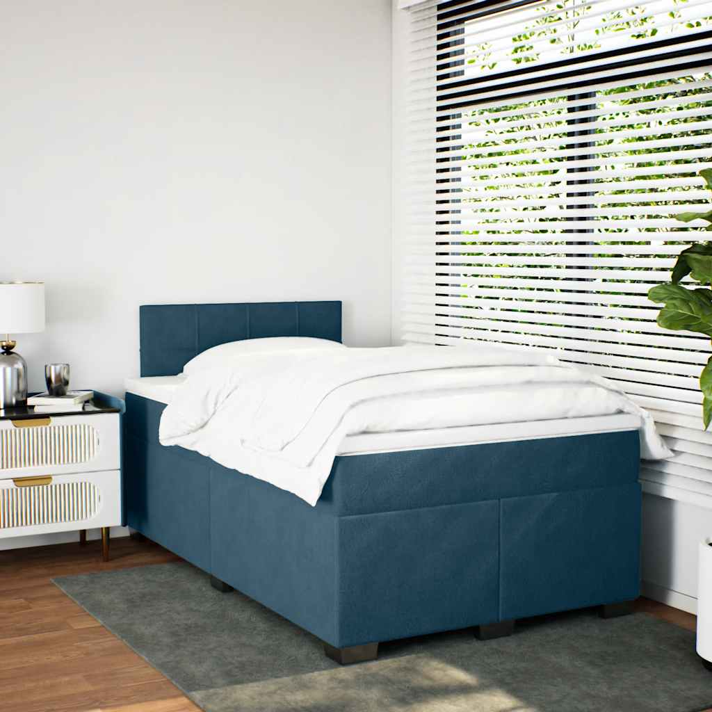 Cama boxspring com colchão 120x200 cm veludo azul-escuro