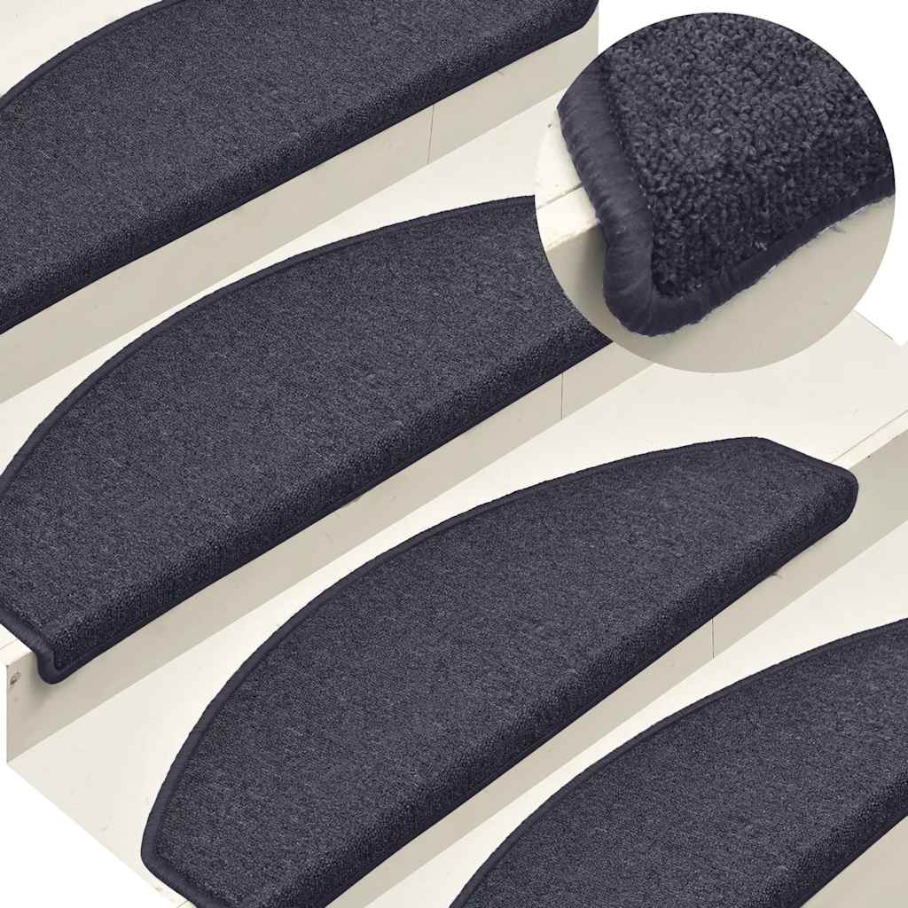 Tapetes de escada 15 peças 65x24x4 cm cinza escuro e azul semicircular grande