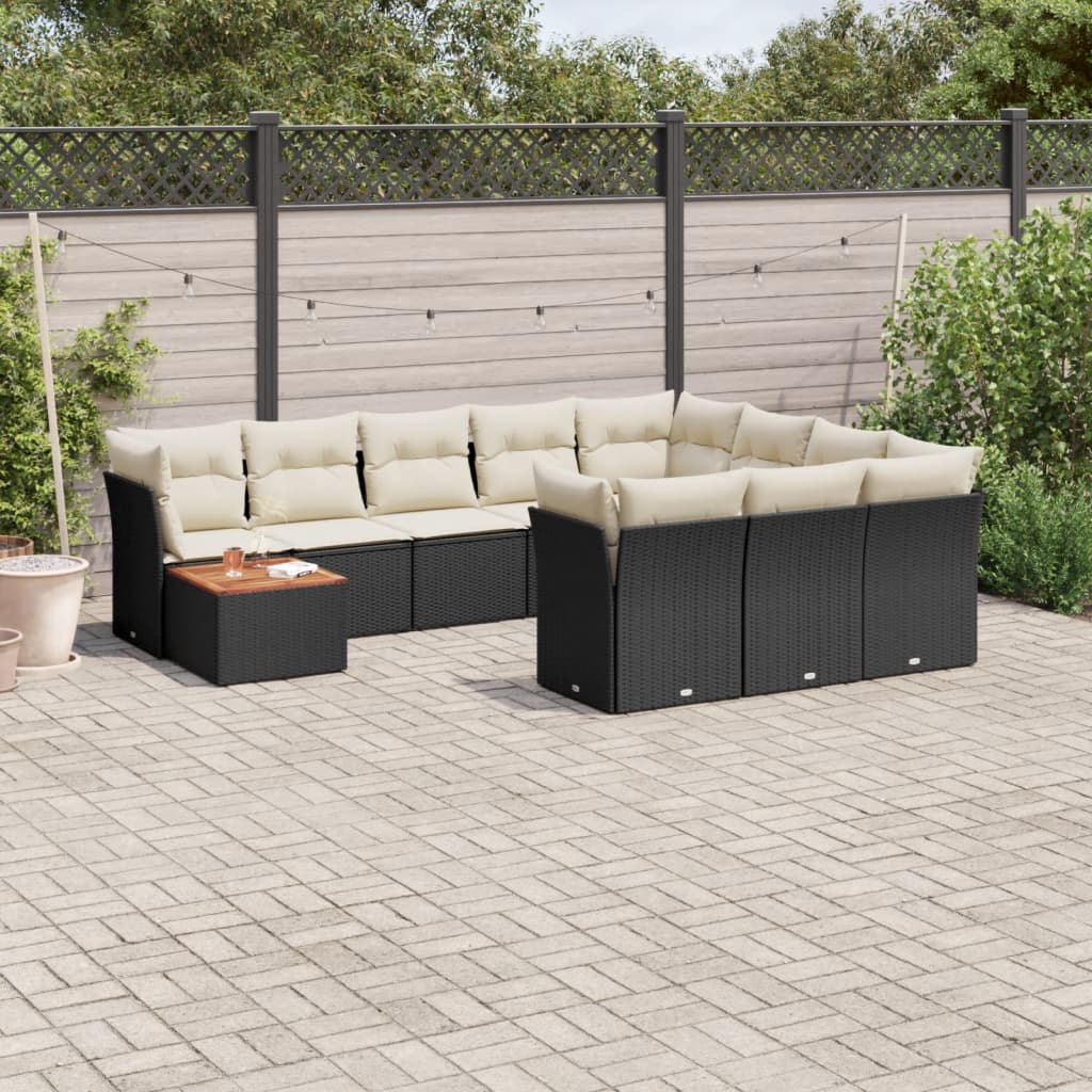 11 Pcs conjunto sofás de jardim c/ almofadões vime PE preto