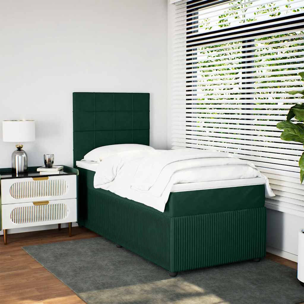 Cama com molas/colchão 100x200 cm veludo verde-escuro