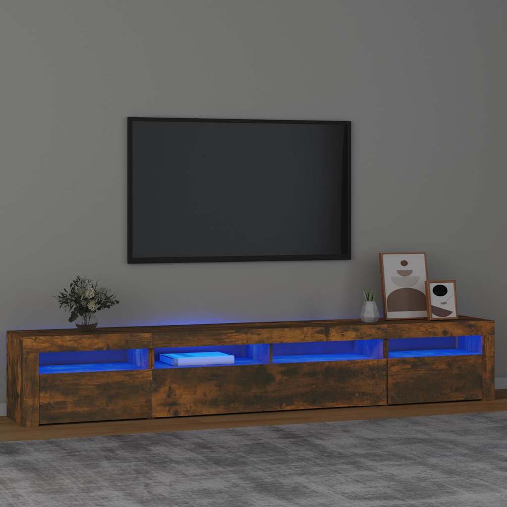 Móvel de TV com luzes LED 240x35x40 cm carvalho fumado