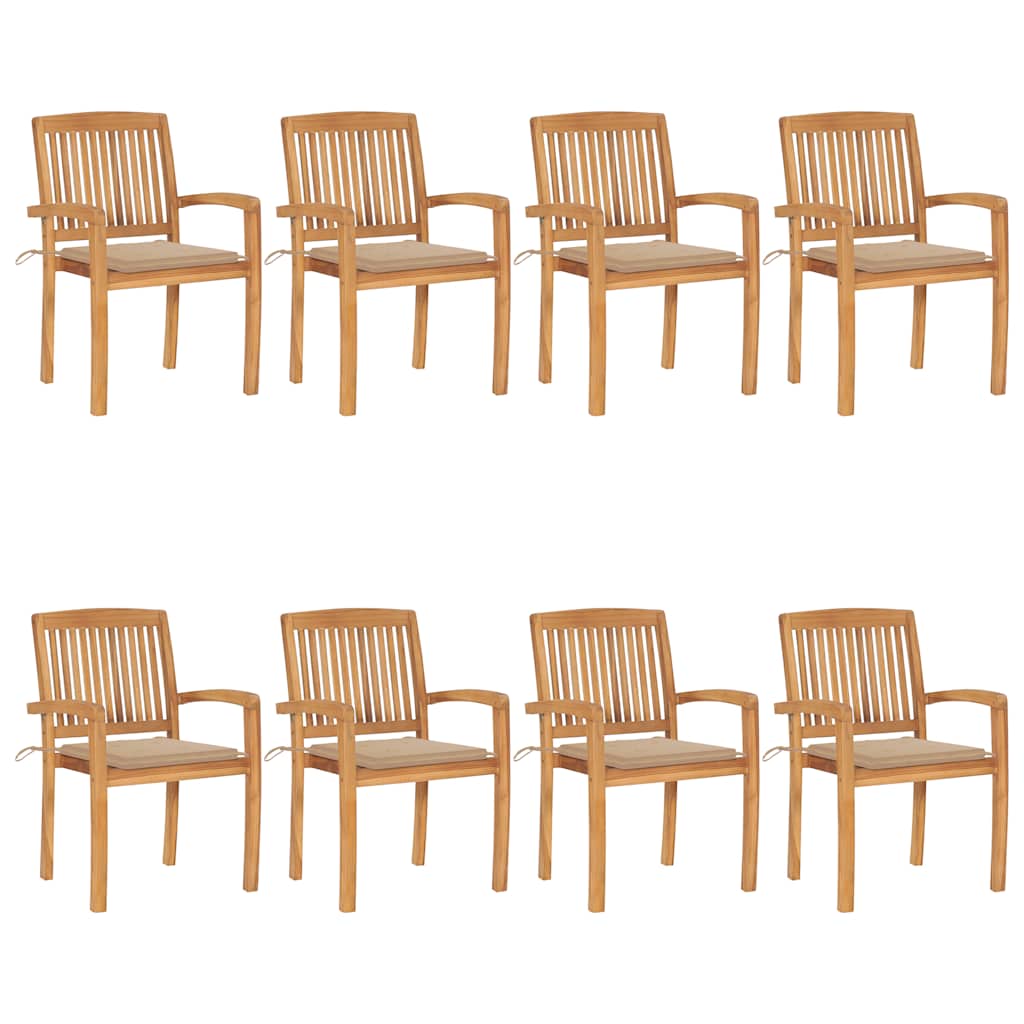 Cadeiras de jardim empiháveis c/ almofadões 8 pcs teca maciça