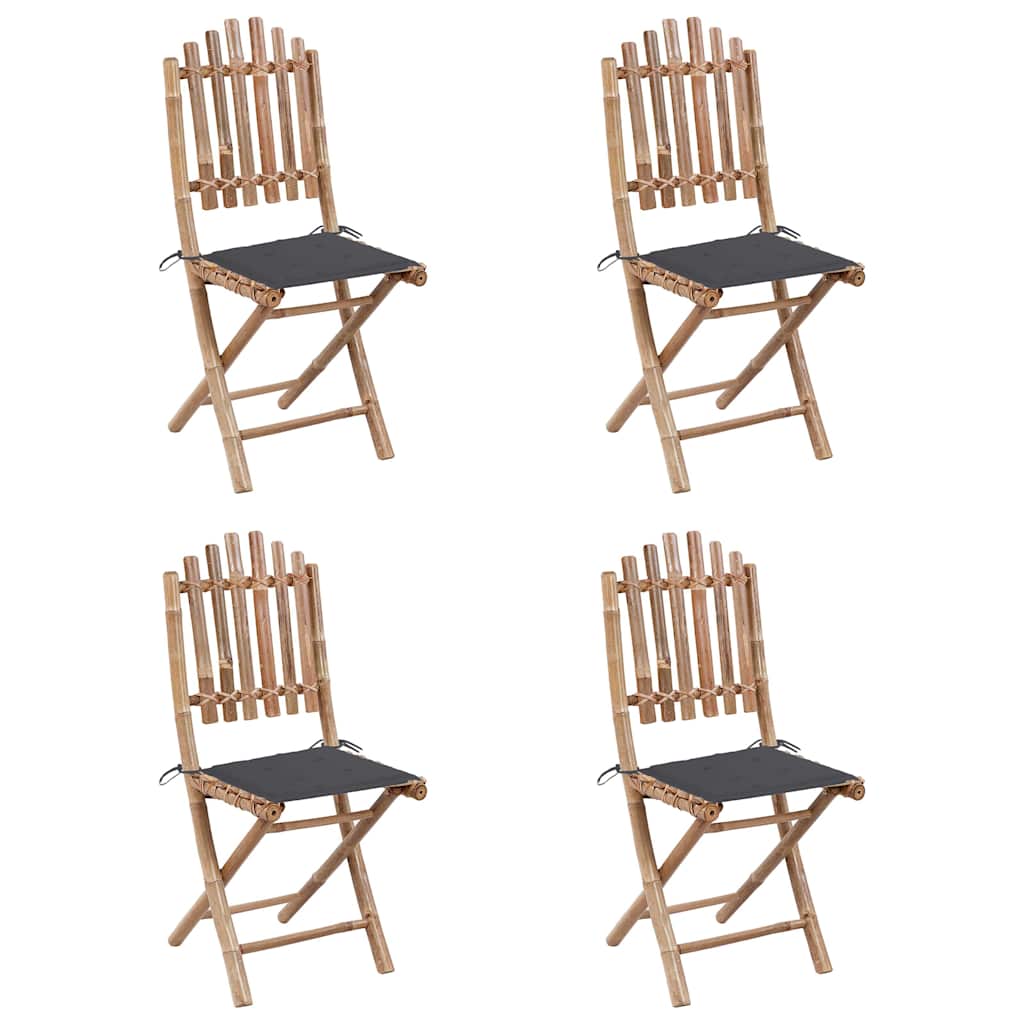 5 Pcs conj. de jantar dobrável c/ almofadões p/ exterior bambu