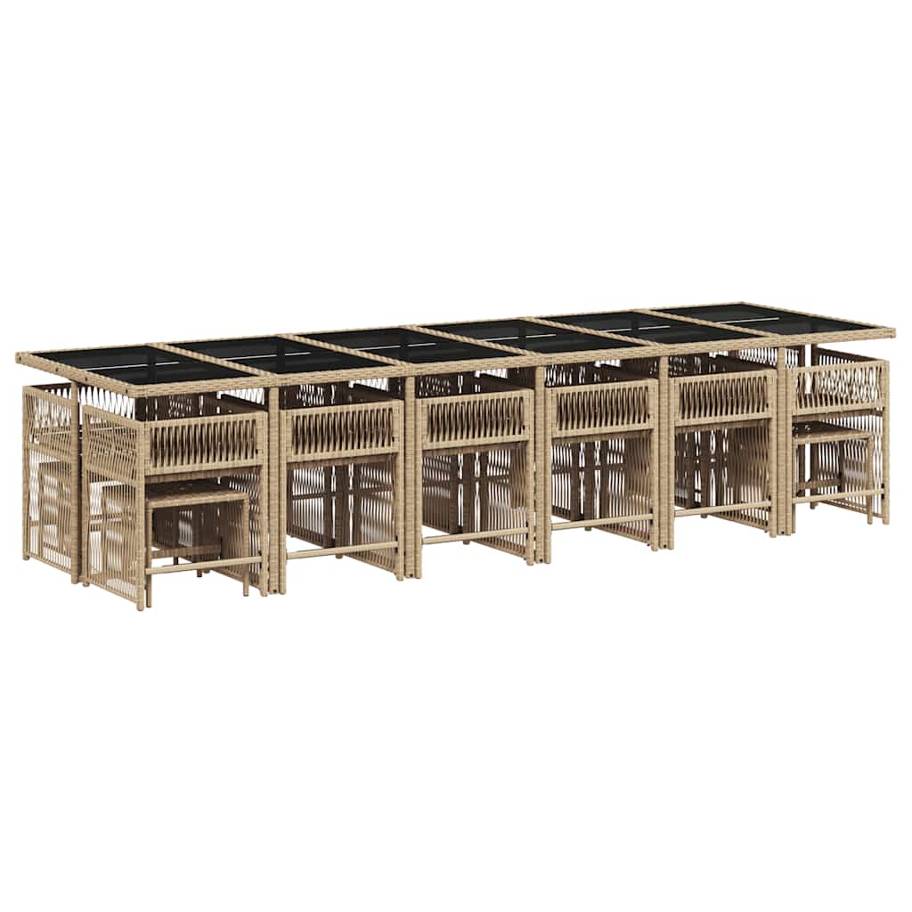 17 Pcs conjunto de jantar p/ jardim c/ almofadões vime PE bege