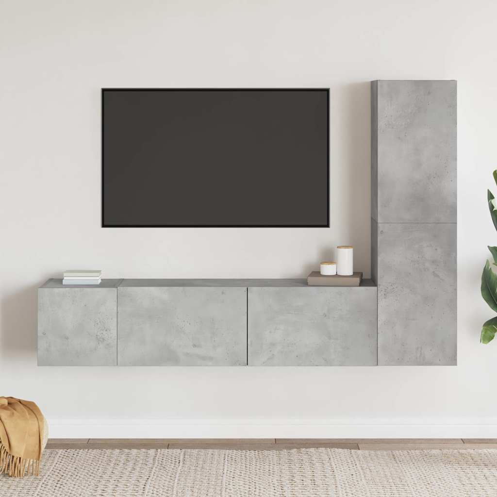 3 Pcs conjunto de móveis de TV contraplacado cinzento cimento
