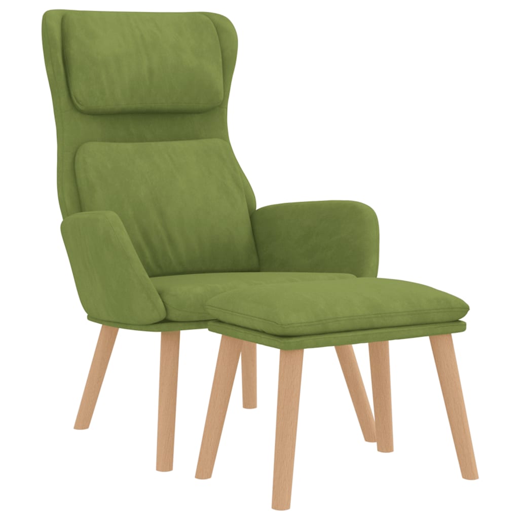 Cadeira de descanso com banco veludo verde-claro