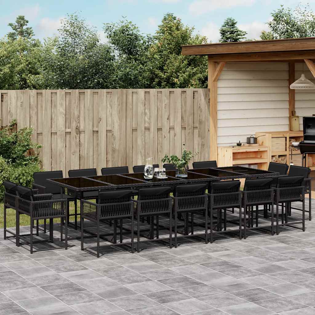 17 Pcs conjunto de jantar p/ jardim c/ almofadões vime PE preto