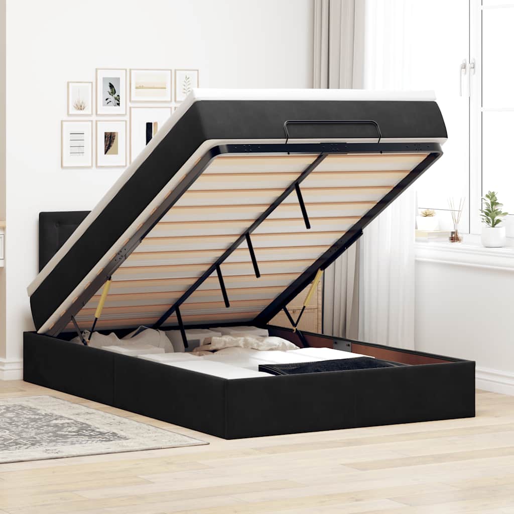 Cama otomana com colchão & leds 120x190cm veludo preto