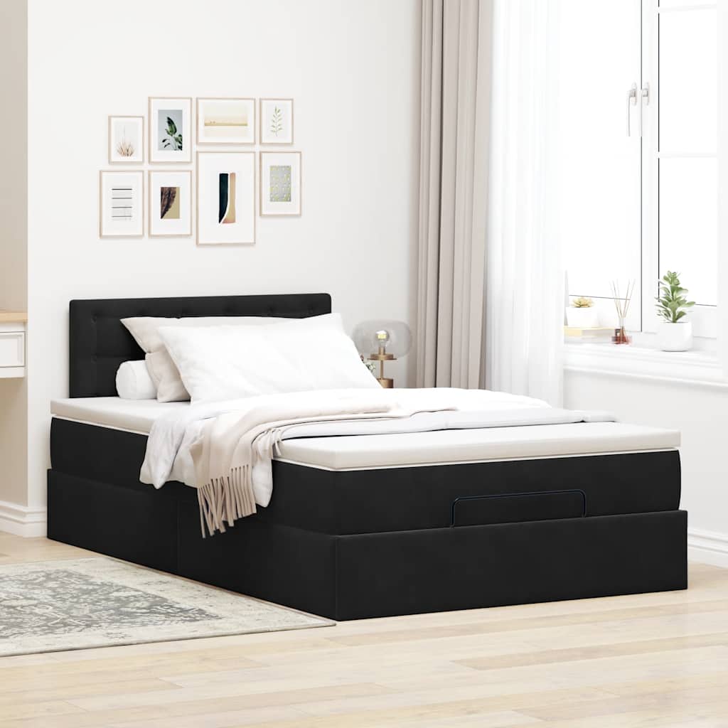 Cama otomana com colchão & leds 120x190cm veludo preto
