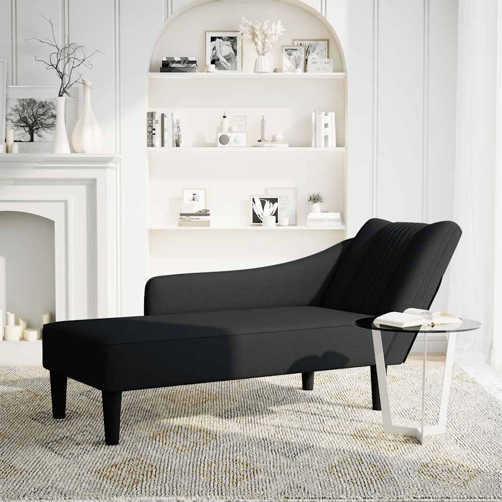 Chaise lounge com apoio de braço direito em tecido preto