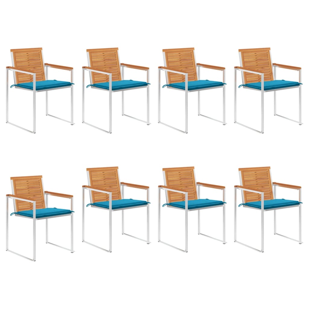 Cadeiras de jardim 8 pcs c/ almofadões madeira de acácia maciça