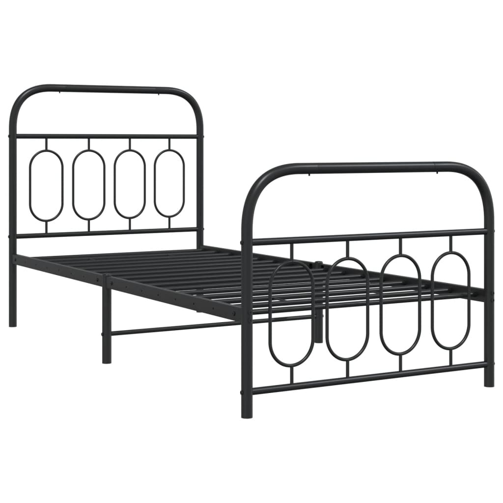 Estrutura de cama com cabeceira e pés 90x200 cm metal preto