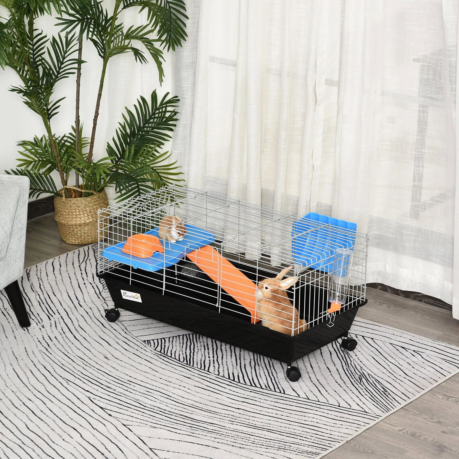 Gaiola para roedores pequenos com rodas habitat para furões porquinho da india com comedouro bebedouro rampa 89x44x43cm preto
