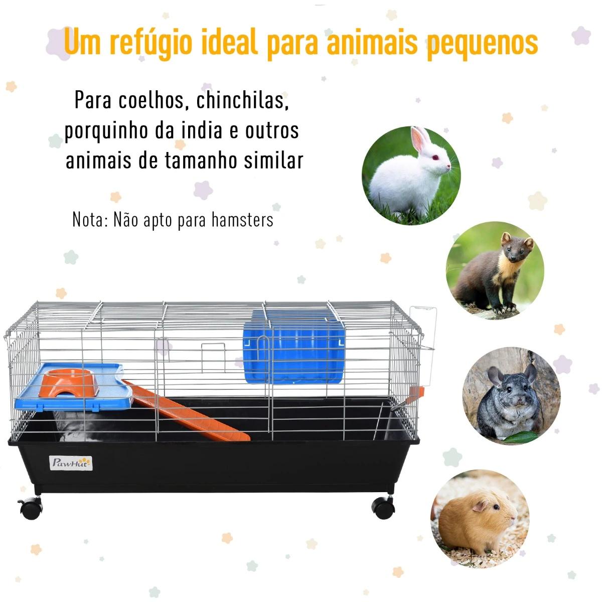 Gaiola para roedores pequenos com rodas habitat para furões porquinho da india com comedouro bebedouro rampa 89x44x43cm preto