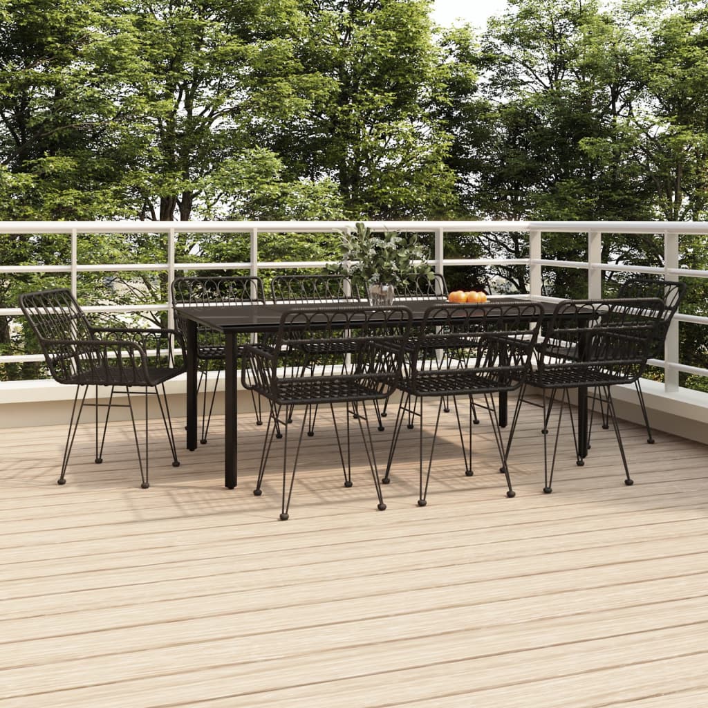 9 Pcs conjunto de jantar para jardim vime PE preto