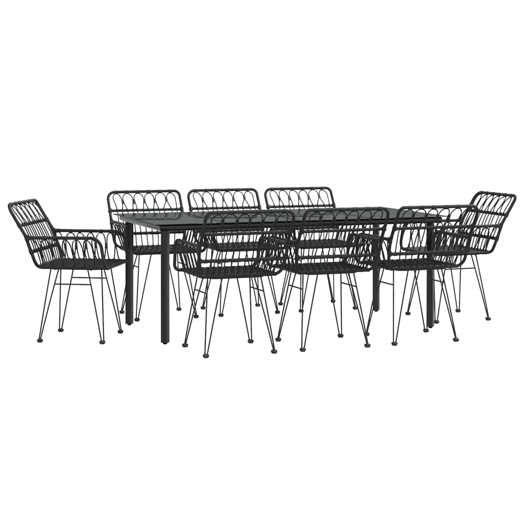 9 Pcs conjunto de jantar para jardim vime PE preto