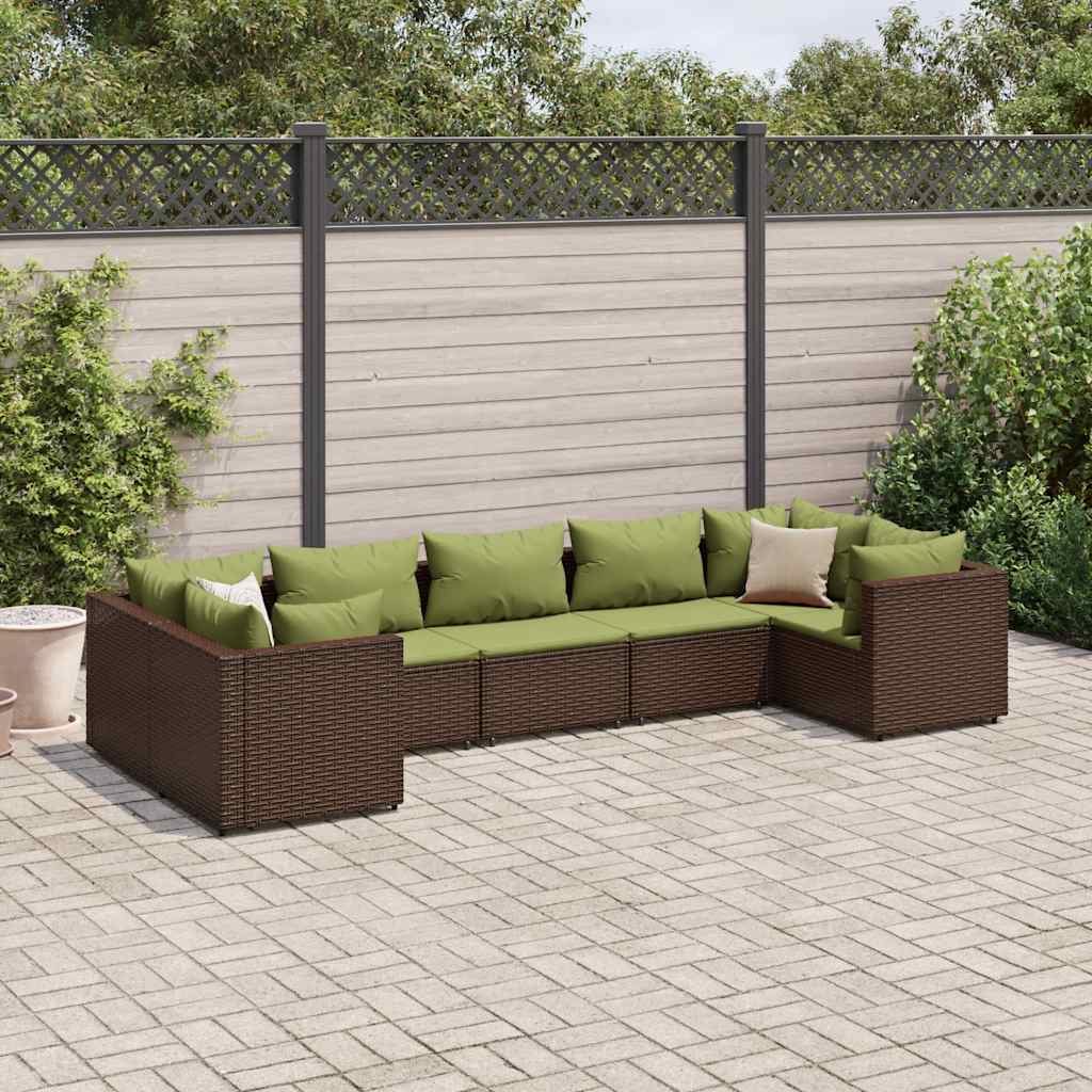 7 Pcs conjunto lounge de jardim c/ almofadões vime PE castanho