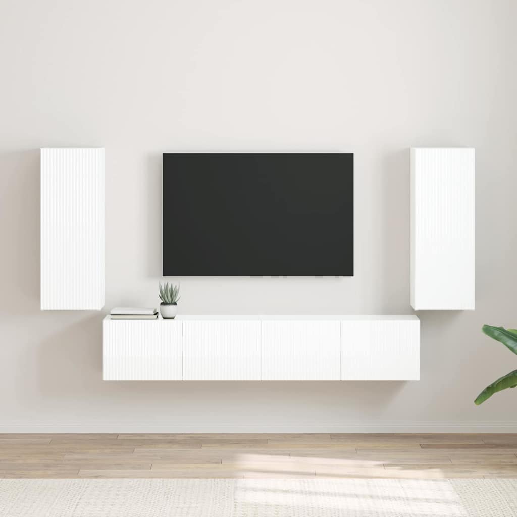 Armário de TV de parede 2 unid. branco brilhante