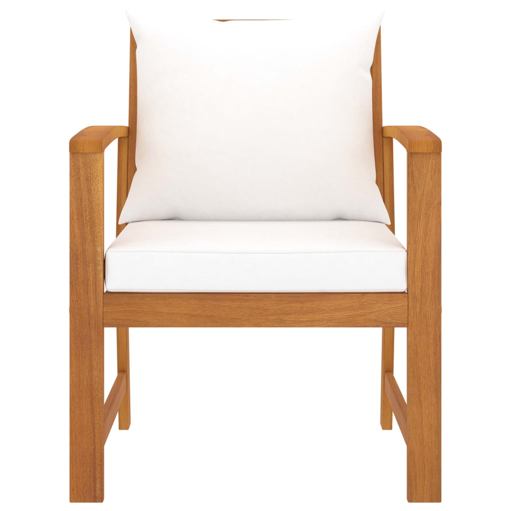 Cadeiras jardim 2 pcs c/ almofadões cor creme acácia maciça