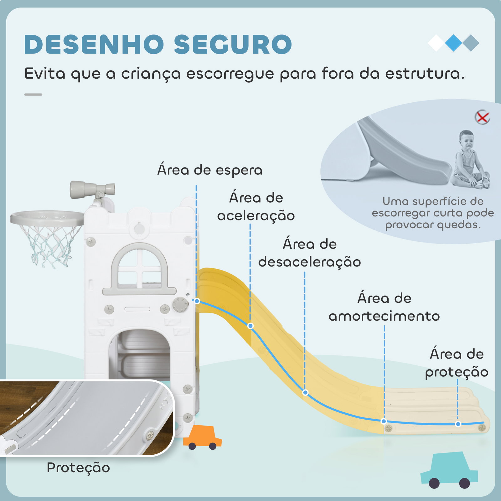 Escorrega infantil 5 em 1 para crianças com cesto de basquetebol telescópio escalador e cesta inferior 70x177x92 cm branco e cinza