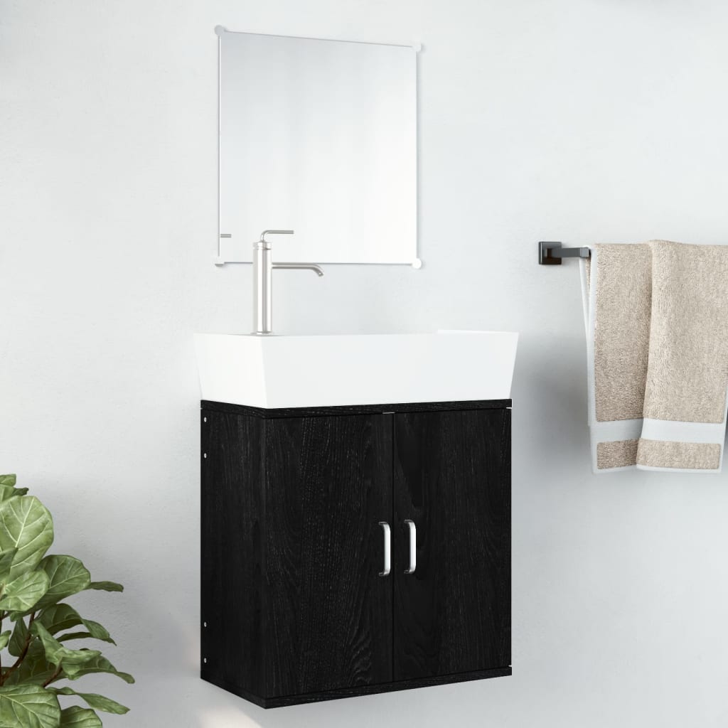 2 Pcs conjunto móveis casa de banho derivados de madeira preto