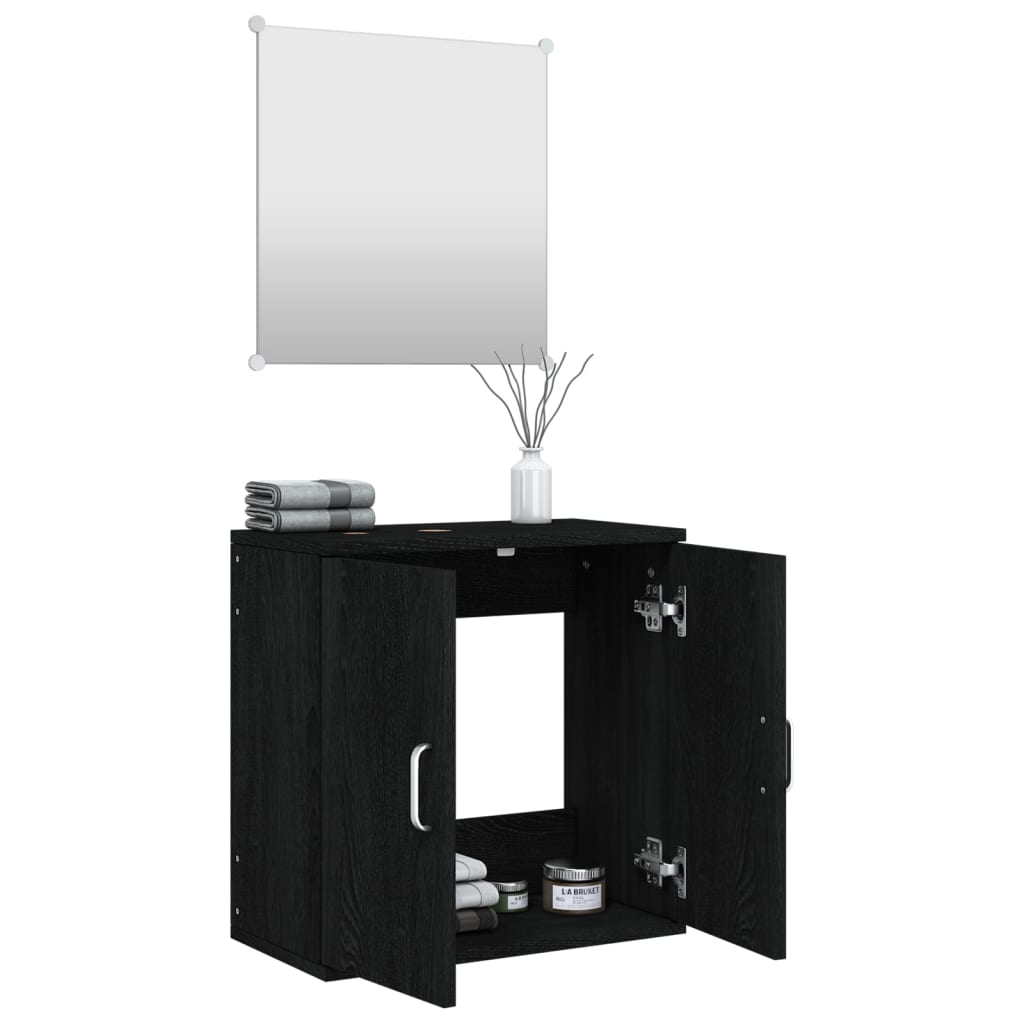 2 Pcs conjunto móveis casa de banho derivados de madeira preto