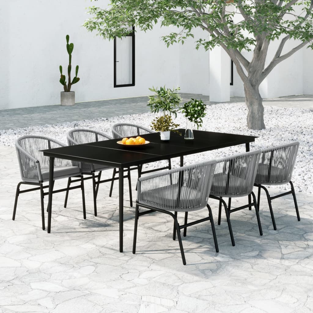 7 Pcs conjunto de jantar para jardim cinzento