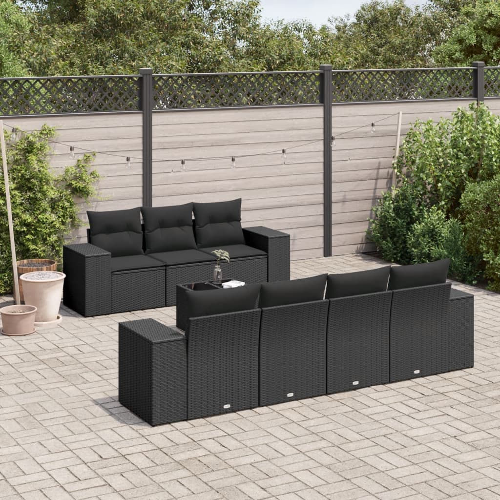 8 Pcs conjunto sofás de jardim com almofadões vime PE preto