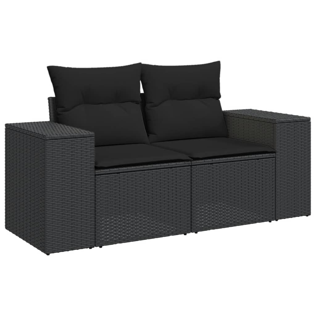 8 Pcs conjunto sofás de jardim com almofadões vime PE preto