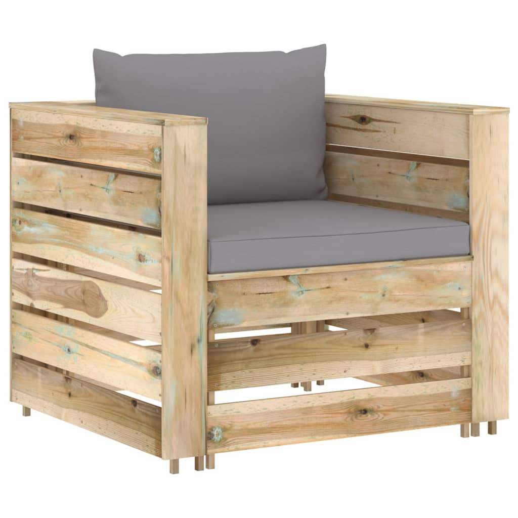 2 Pcs conj. lounge jardim c/ almofadões madeira impreg. verde
