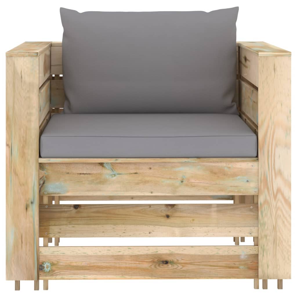2 Pcs conj. lounge jardim c/ almofadões madeira impreg. verde