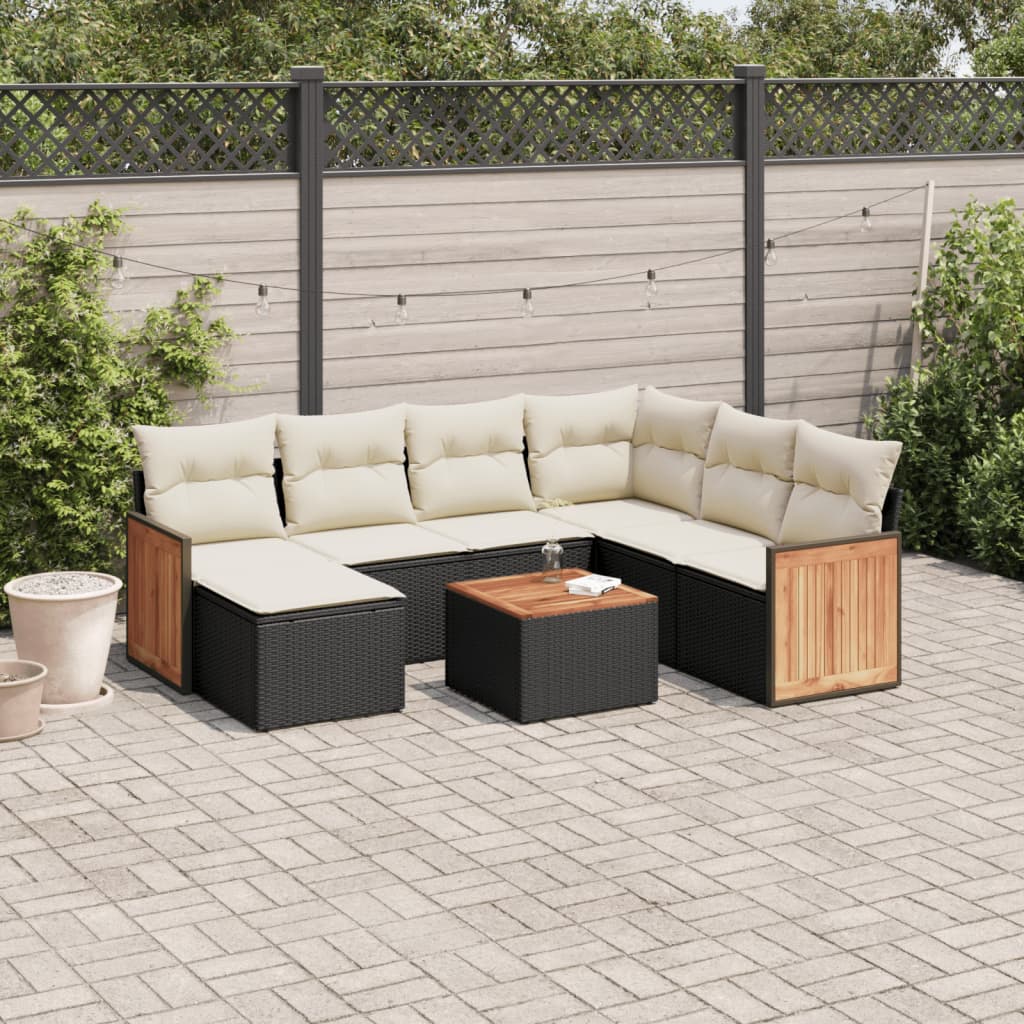 8 Pcs conjunto sofás de jardim com almofadões vime PE preto
