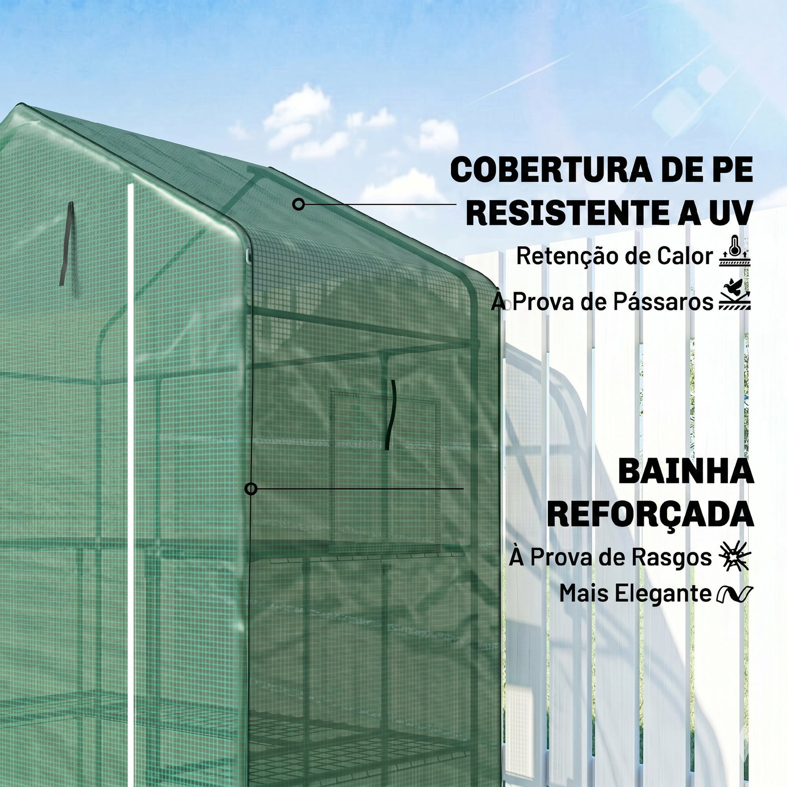 Estufa de jardim com 1 porta 2 janelas e prateleiras de 2 níveis em forma de u para cultivo de plantas 140x73x190 cm verde