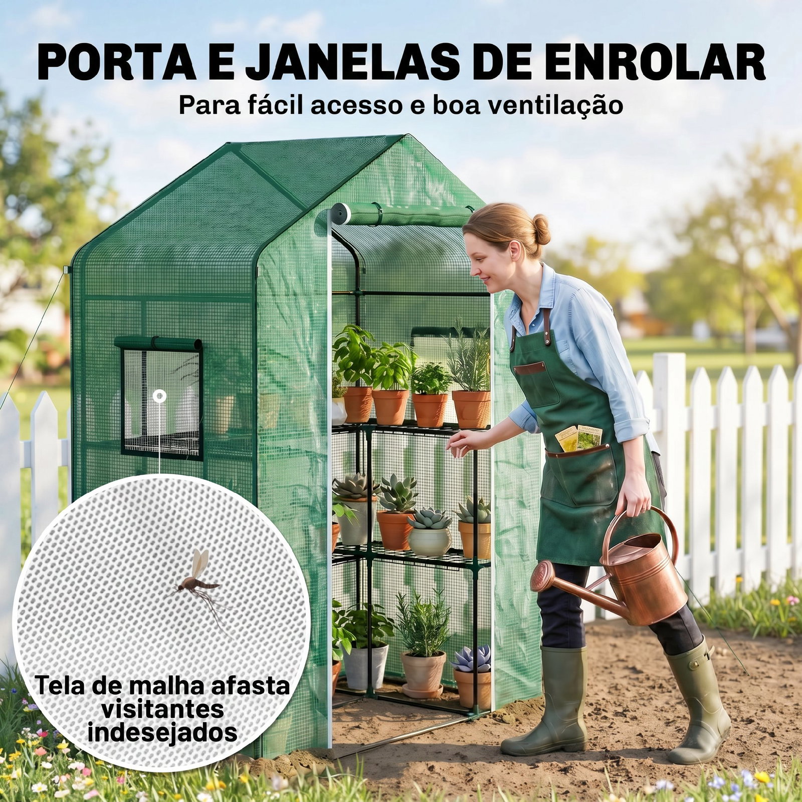 Estufa de jardim com 1 porta 2 janelas e prateleiras de 2 níveis em forma de u para cultivo de plantas 140x73x190 cm verde