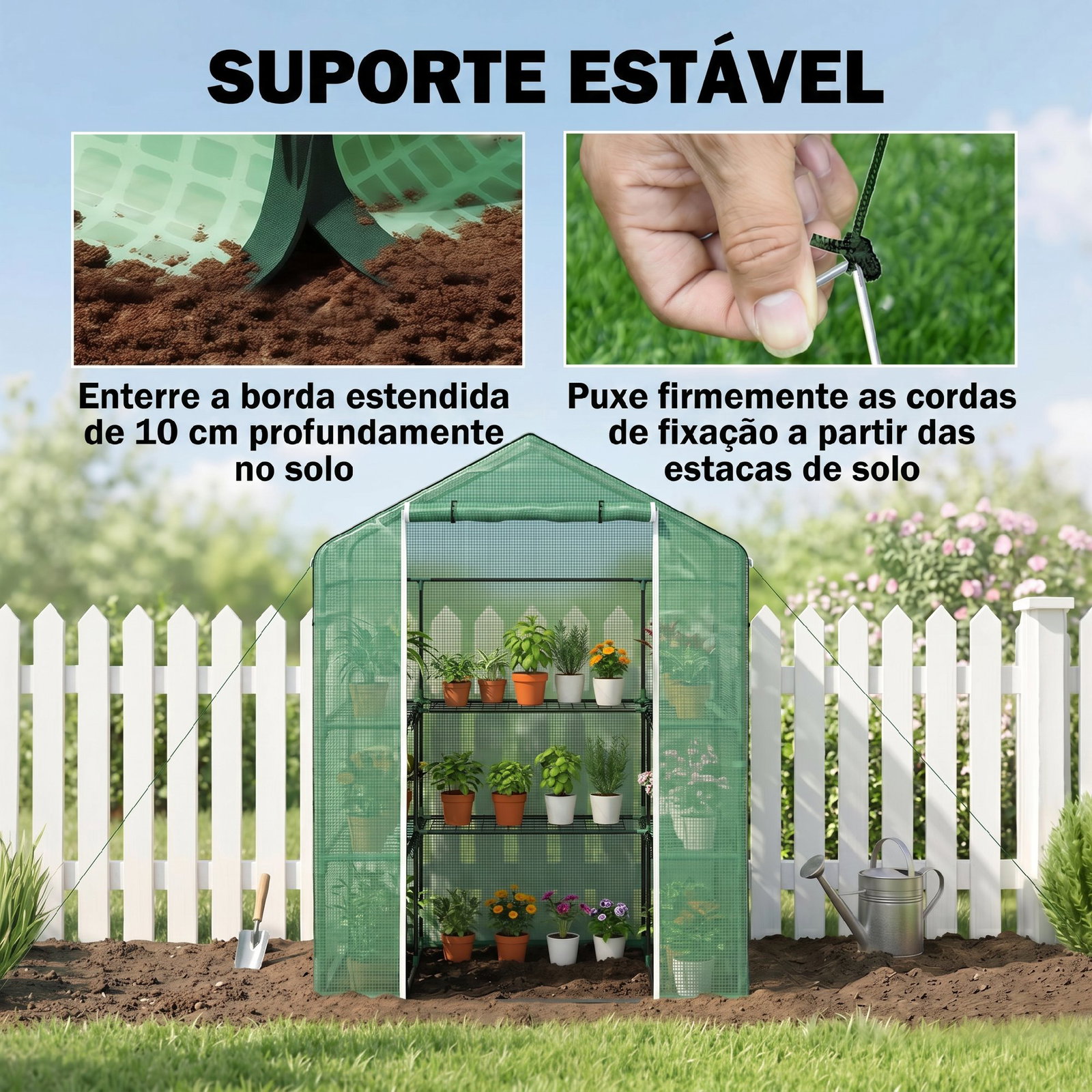 Estufa de jardim com 1 porta 2 janelas e prateleiras de 2 níveis em forma de u para cultivo de plantas 140x73x190 cm verde