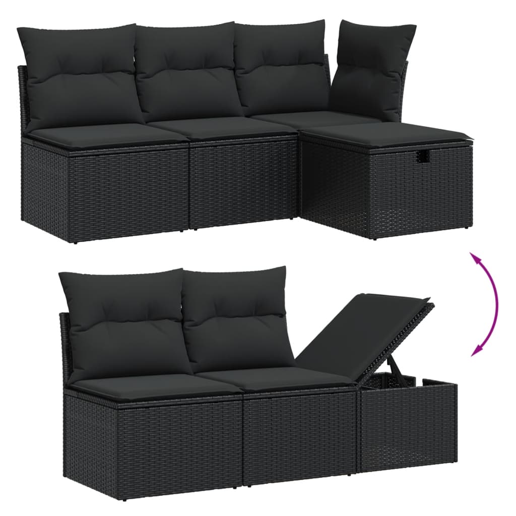 7 Pcs conjunto de sofás p/ jardim c/ almofadões vime PE preto