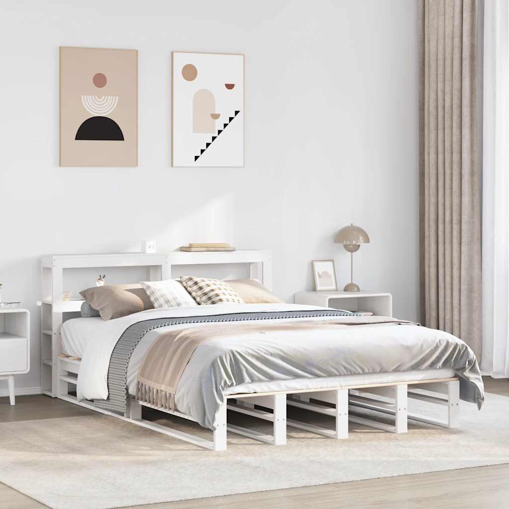 Cama sem colchão 120x200 cm madeira de pinho maciça branco