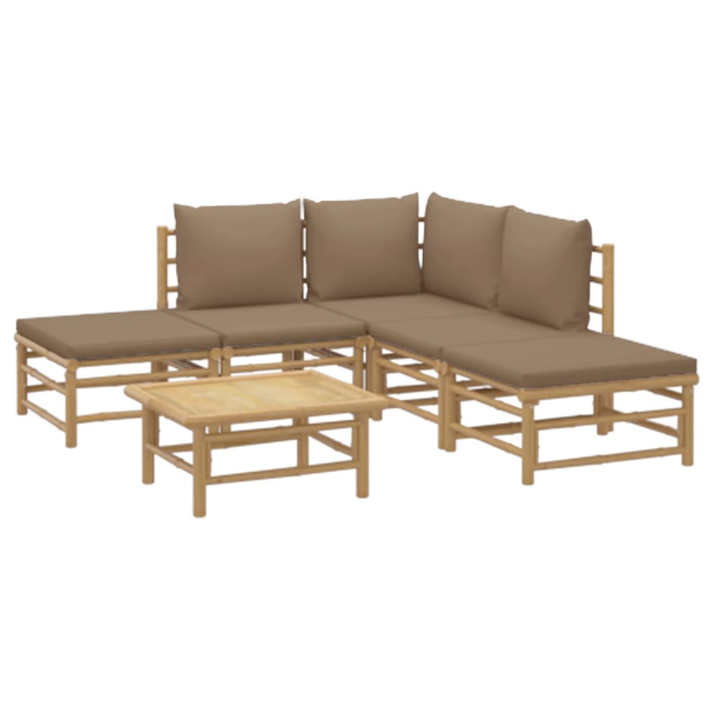 6 Pcs conj. lounge jardim bambu almofadões cinzento-acastanhado