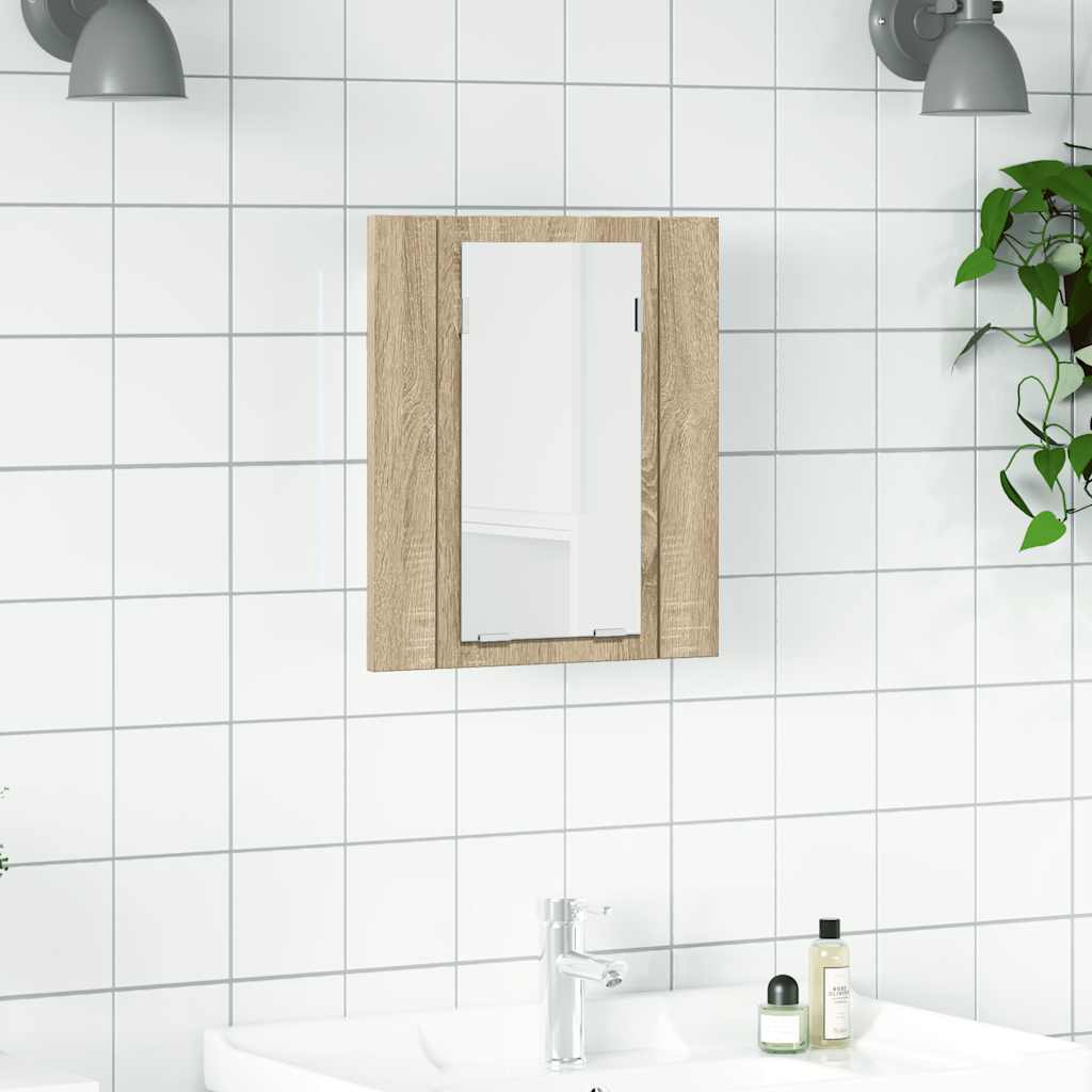 Armário espelhado casa de banho LED acrílico carvalho sonoma