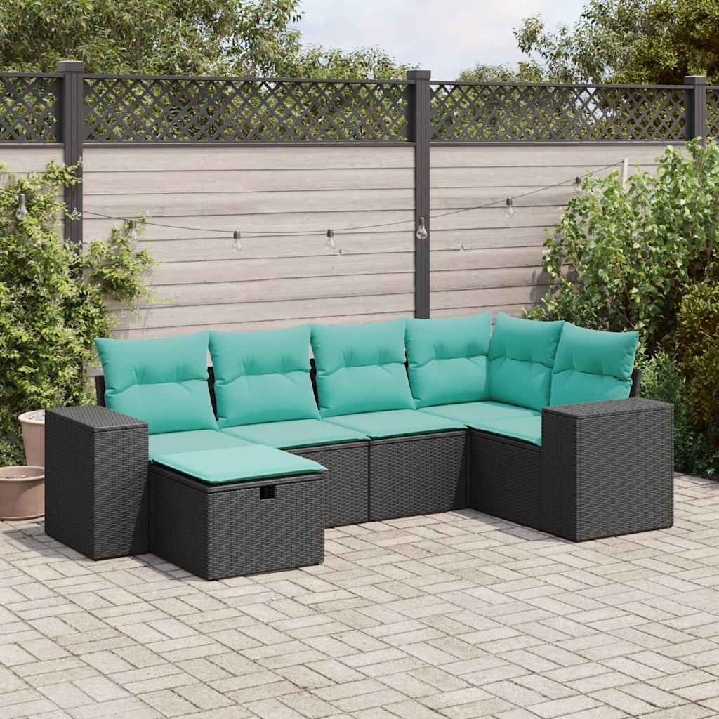 6 Pcs conjunto sofás de jardim c/ almofadões vime PE preto