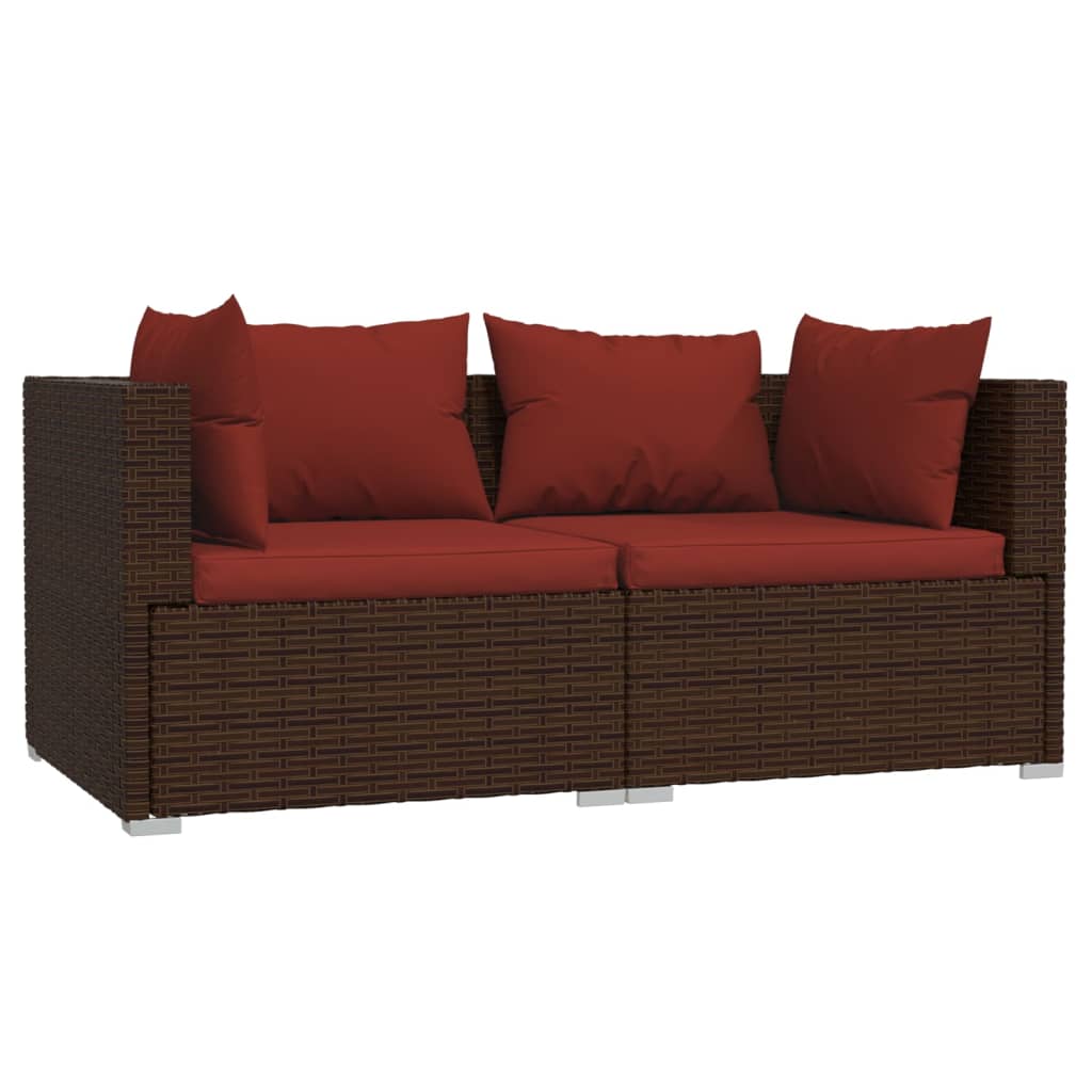 3 Pcs conjunto lounge jardim c/ almofadões vime PE castanho